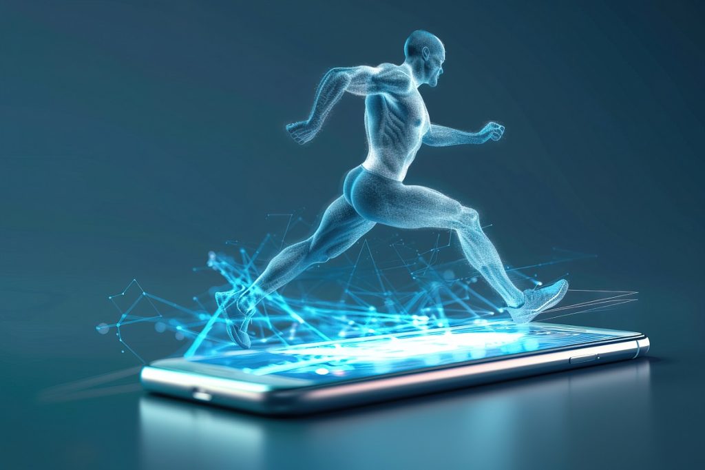 Athletes training with tech devices